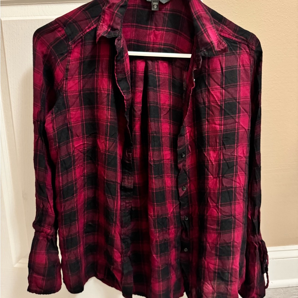 Express Red and Black Plaid Shirt